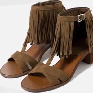 Zara Genuine Leather Suede Tasseled Sandals
